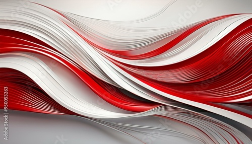 Red and white abstract lines with silver accents on a white background The lines are elegant and red and white together