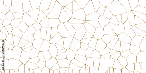 Golden gradient lines stroke abstract white crystalized broken glass background. Voronoi diagram background. abstract desktop texture design digital art wallpaper, vector illustration.	