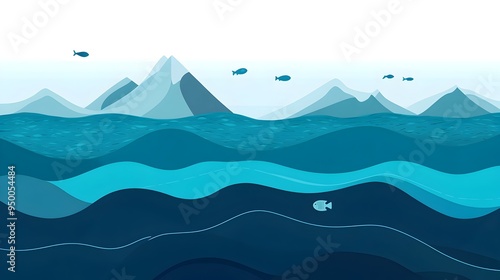 Detailed infographic depicting the vertical layers and zones of the ocean from the sun lit surface to the dark high pressure abyss photo