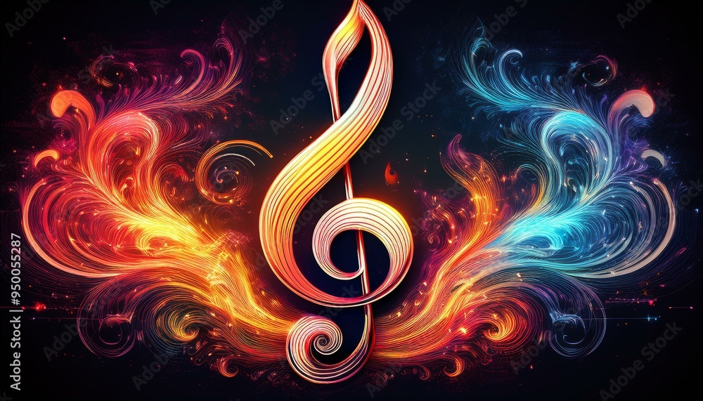 Symphony of Color A vibrant treble clef, ablaze with fiery hues, ignites the night, capturing the soul of music in a radiant spectacle. Symphony of Color A vibrant treble clef, ablaze with fiery hues, ignites the night, capturing the soul of music in a radiant spectacle.