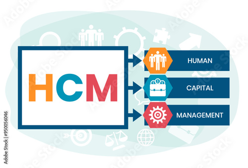 HCM - Human Capital Management acronym. business concept background. Vector illustration for website banner, marketing materials, business presentation, online advertising