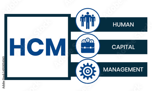 HCM - Human Capital Management acronym. business concept background. Vector illustration for website banner, marketing materials, business presentation, online advertising