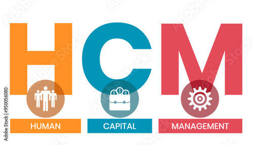 HCM - Human Capital Management acronym. business concept background. Vector illustration for website banner, marketing materials, business presentation, online advertising