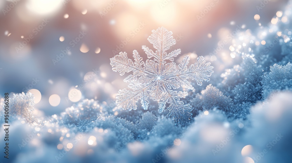 A beautiful snowflake rests delicately on soft, sparkling snow, creating a serene winter scene filled with gentle light. A beautiful snowflake rests delicately on soft, sparkling snow, creating a serene winter scene filled with gentle light.