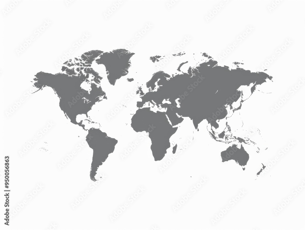 Naklejka premium A world map is shown in black and white. The map is a simple, clean design with no color