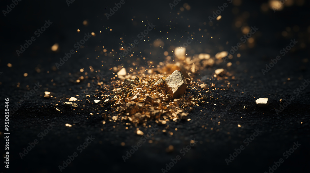 Gold Fragments Scattered on Dark Surface Gold Fragments Scattered on Dark Surface