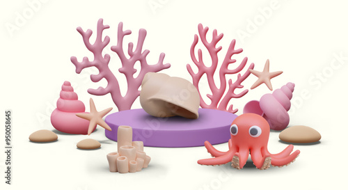 Cute sea concept. Scuba diving business, underwater tours. Products for aquarium