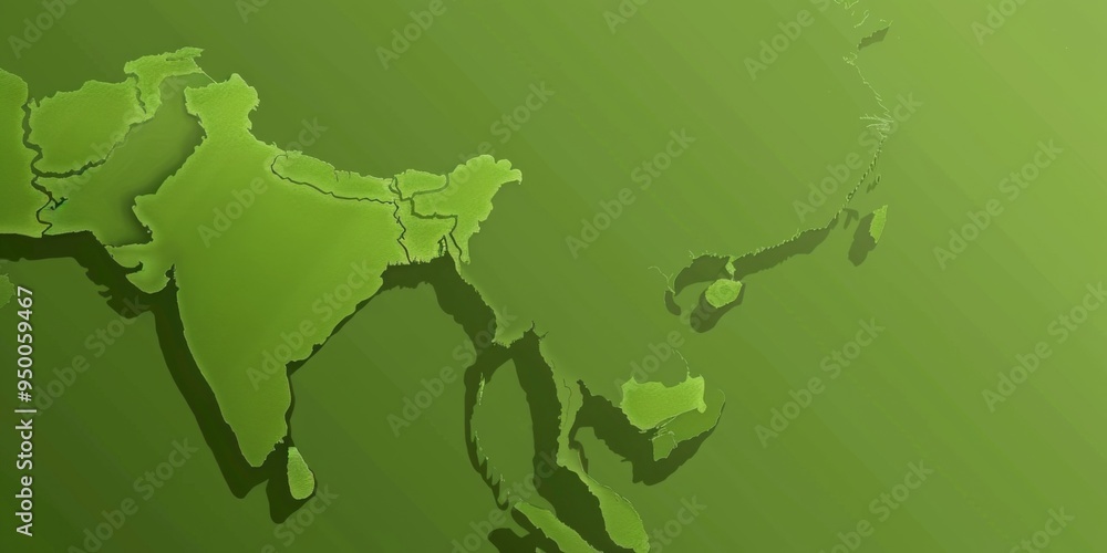 A green map of the world with India and China highlighted. The map is very detailed and shows the borders of each country A green map of the world with India and China highlighted. The map is very detailed and shows the borders of each country