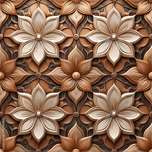This is an abstract floral 3D tiles wall texture with flowers and leaves, created in AI.