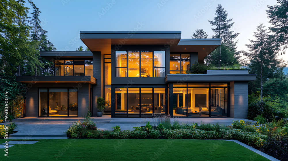 Luxurious modern family home featuring an expansive backyard, great for outdoor living and dining photo Luxurious modern family home featuring an expansive backyard, great for outdoor living and dining photo