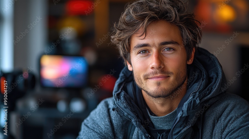 Streamer is playing a video game in a dark room illuminated by the colorful lights from the monitor Streamer is playing a video game in a dark room illuminated by the colorful lights from the monitor