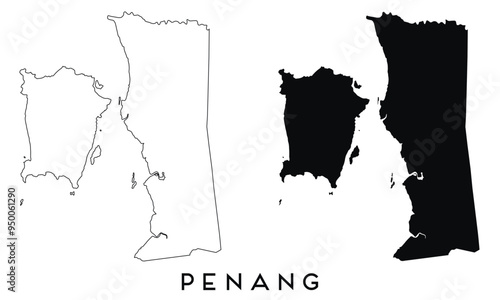 Penang map outline and black silhouette vector photo