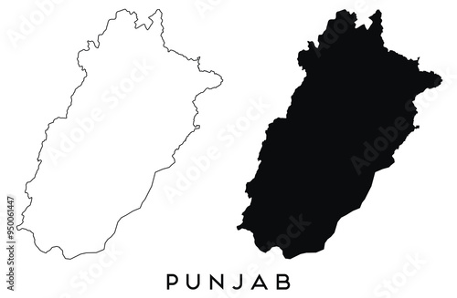 Punjab map outline and black silhouette vector