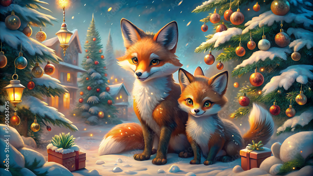 Obraz premium Adorable baby foxes sitting together in an autumnal forest setting, surrounded by colorful leaves, symbolizing the beauty of nature and wildlife in the fall