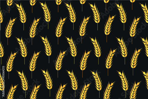 Collection of golden ripe spikelets of wheat. Agricultural symbol, flour production. Vector silhouette of wheat.