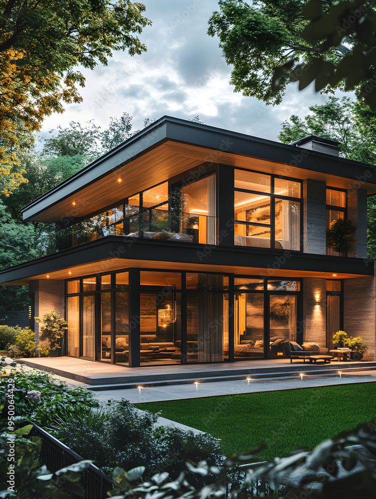 Spacious backyard in a stylish modern home, ideal for family gatherings and playtime photo Spacious backyard in a stylish modern home, ideal for family gatherings and playtime photo