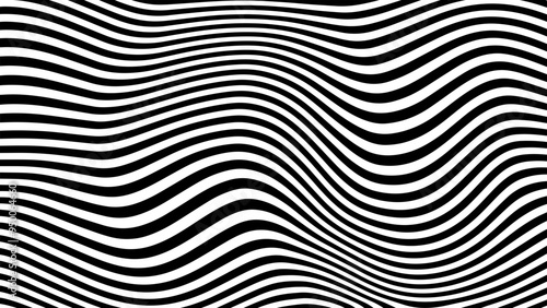 Abstract black and white groovy background. Horizontal wavy retro vector background.
