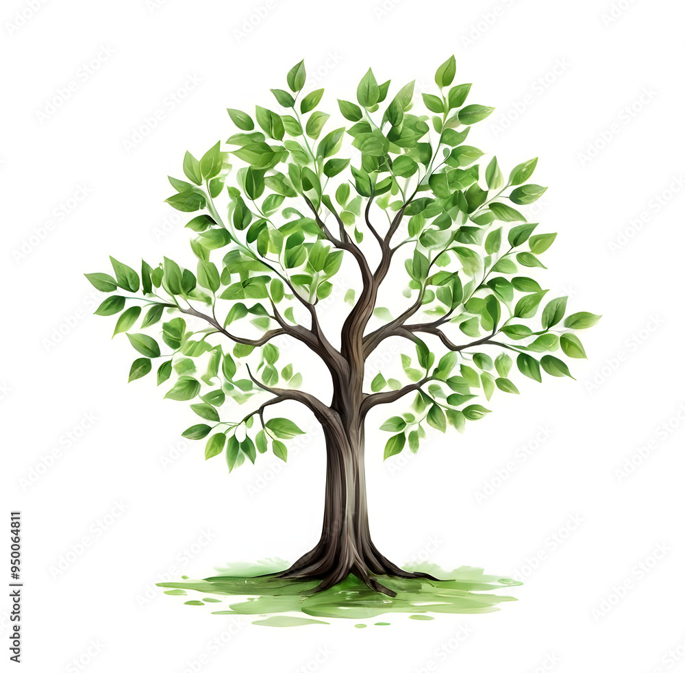 Fototapeta premium A tree with green leaves on a white background