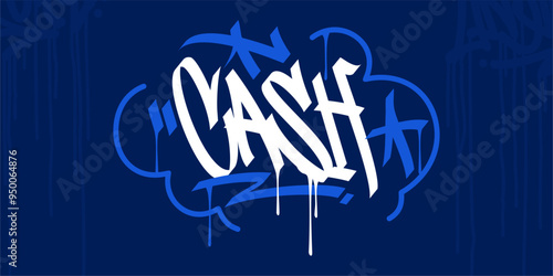 Trendy Word Cash Abstract Hip Hop Hand Written Graffiti Urban Style Vector Illustration