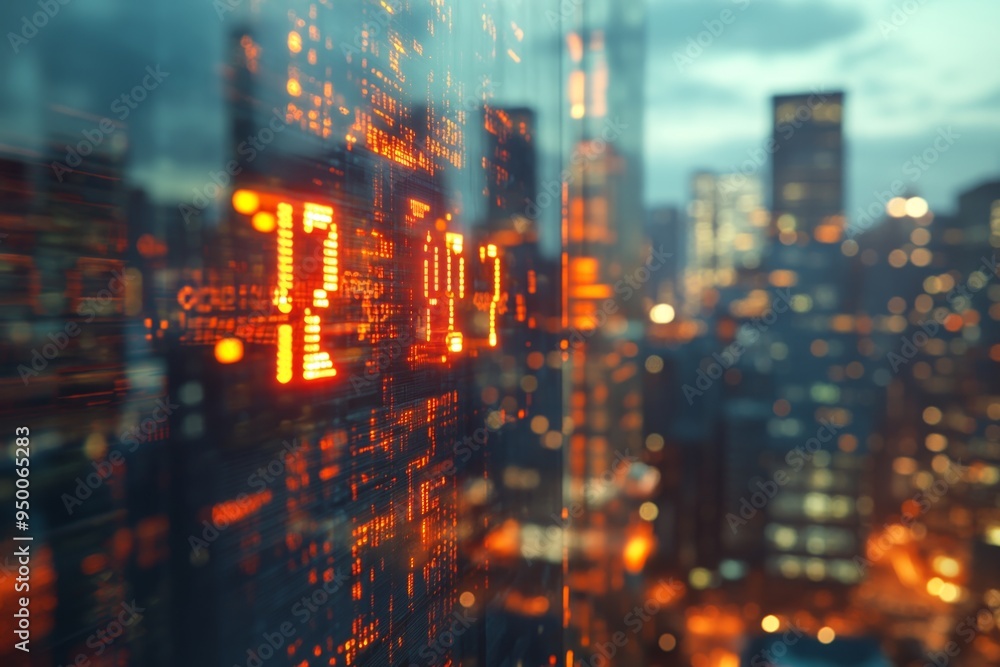 a zoomed-in view of a digital screen displaying a countdown timer for a cyber monday sale, with a blurred cityscape in the background a zoomed-in view of a digital screen displaying a countdown timer for a cyber monday sale, with a blurred cityscape in the background