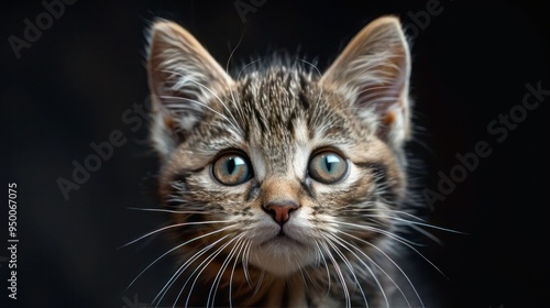 Cute Tabby Scottish Kitten with Big Eyes Looking Playful and Curious