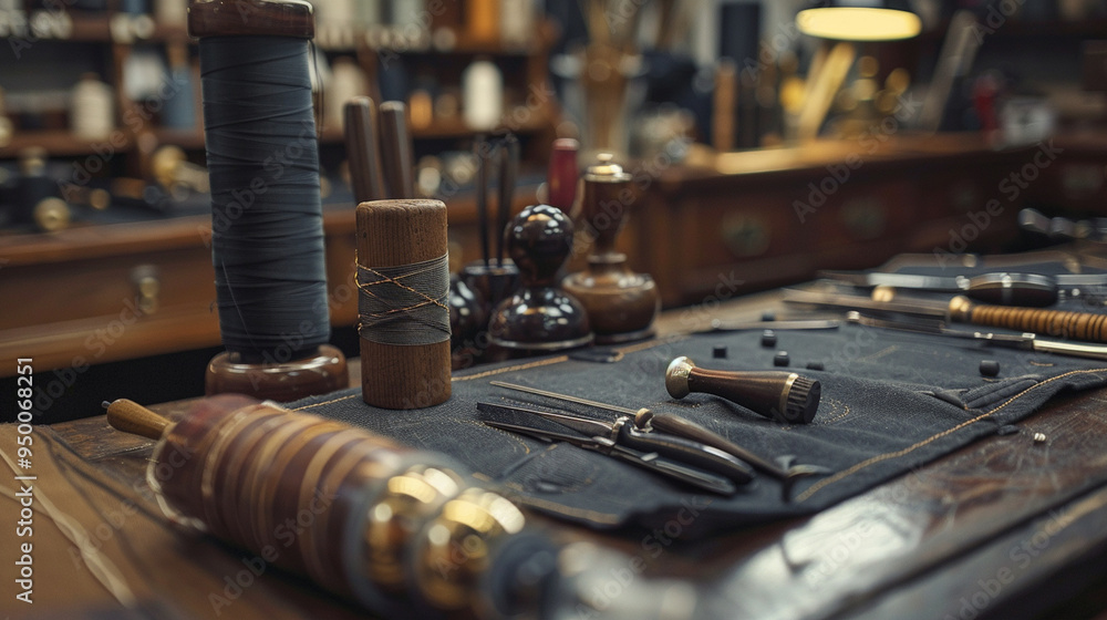 Sewing accessories. Retro tools for cutting and sewing. Concept for tailors, designers, threads, needle, scissors, measuring tape and cloth. Sewing accessories. Retro tools for cutting and sewing. Concept for tailors, designers, threads, needle, scissors, measuring tape and cloth.