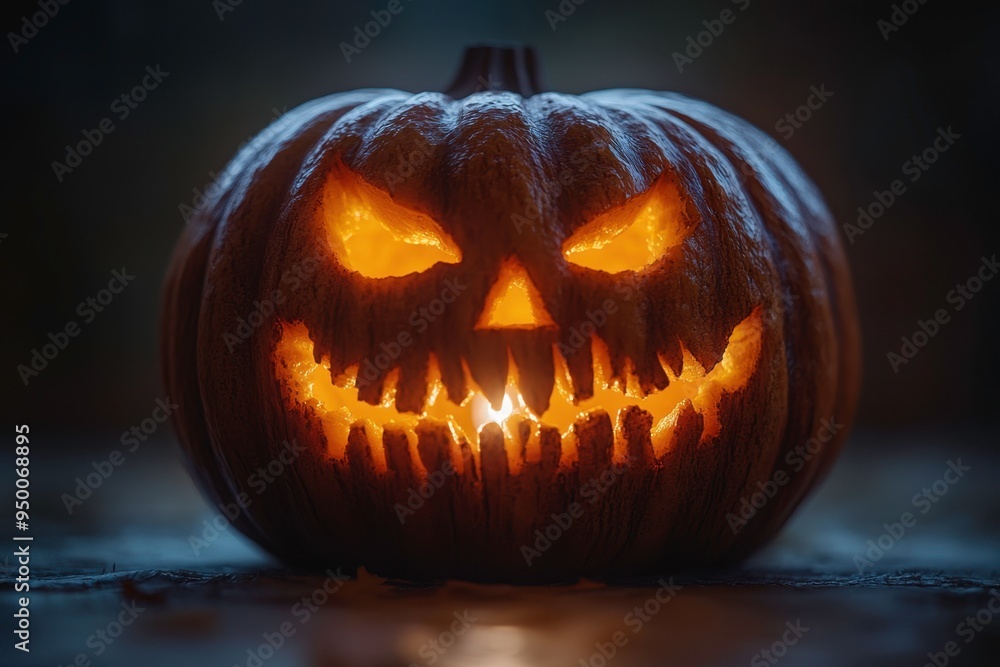 Fototapeta premium Jack-o'-Lantern in Darkness with Eerie Glow