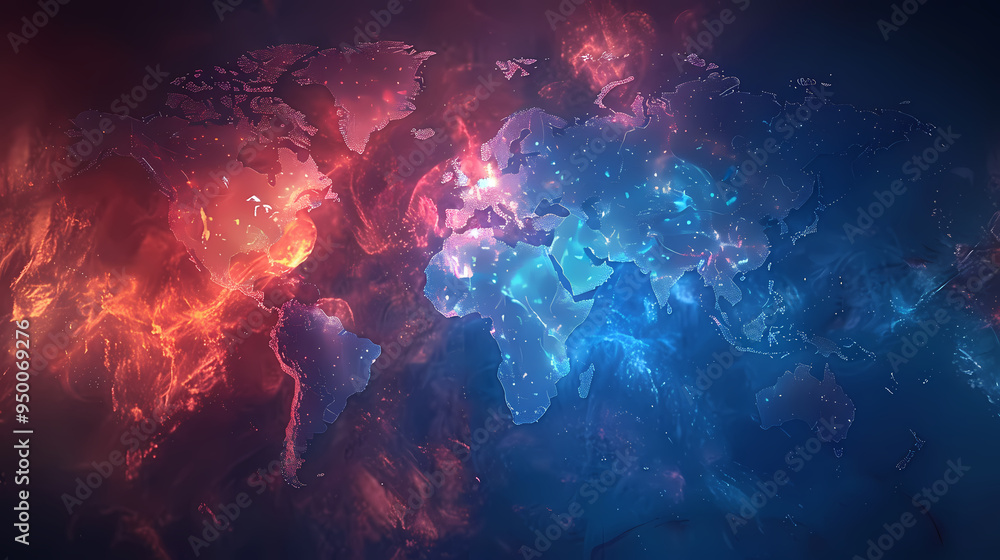 Obraz premium 2d illustration world map abstract background.Global network connection. World map point and line composition concept of global business.