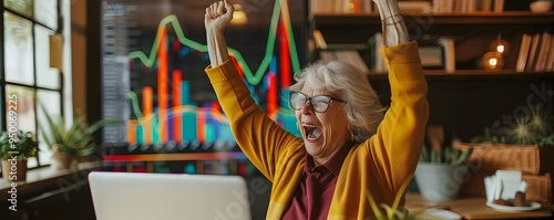 Thrilled Elderly Woman Cele...