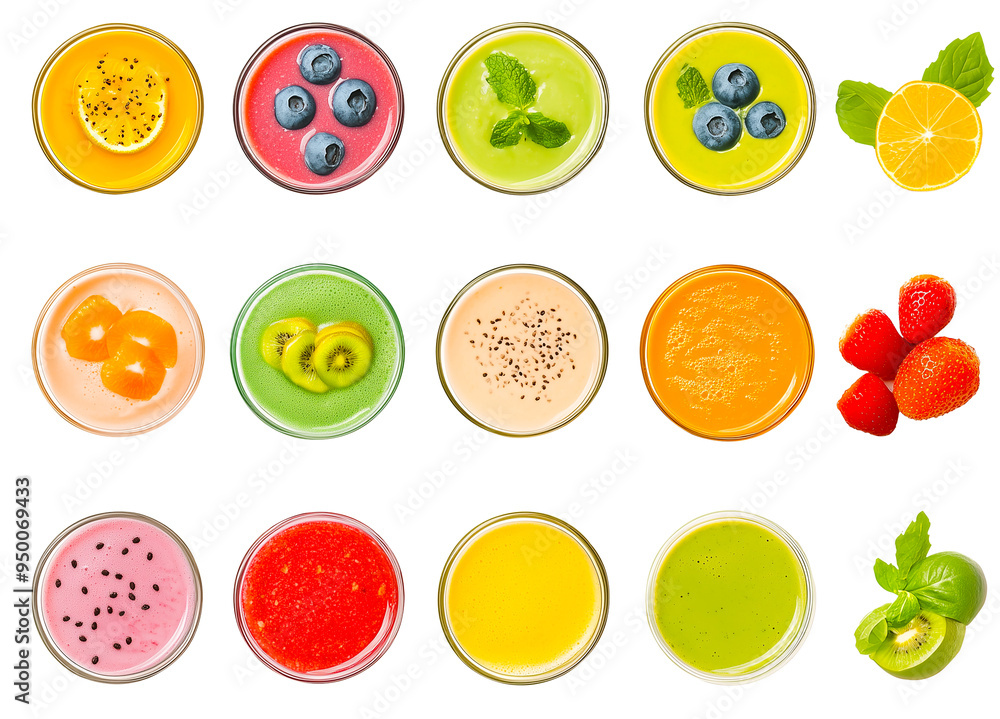 Big set of various smoothies on white background top view png Big set of various smoothies on white background top view png