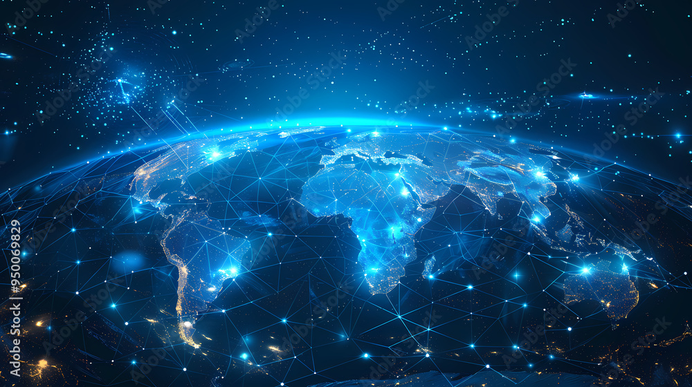 Fototapeta premium 2d illustration world map abstract background.Global network connection. World map point and line composition concept of global business.