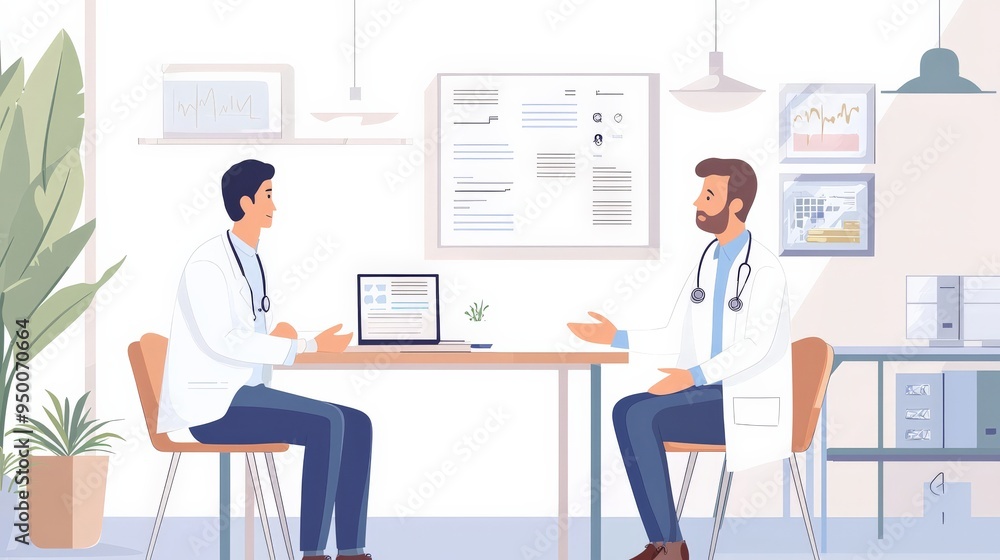 A doctor talking to a patient in a consultation room, warm and empathetic interaction A doctor talking to a patient in a consultation room, warm and empathetic interaction