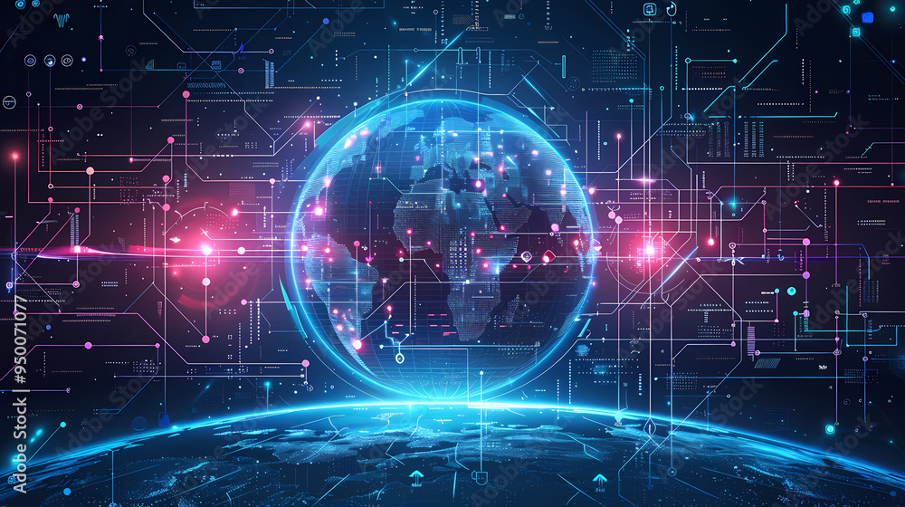 Fototapeta premium 2d illustration world map abstract background.Global network connection. World map point and line composition concept of global business.