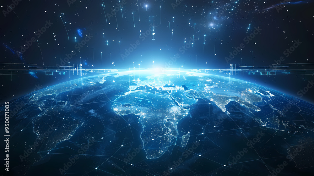 Fototapeta premium 2d illustration world map abstract background.Global network connection. World map point and line composition concept of global business.