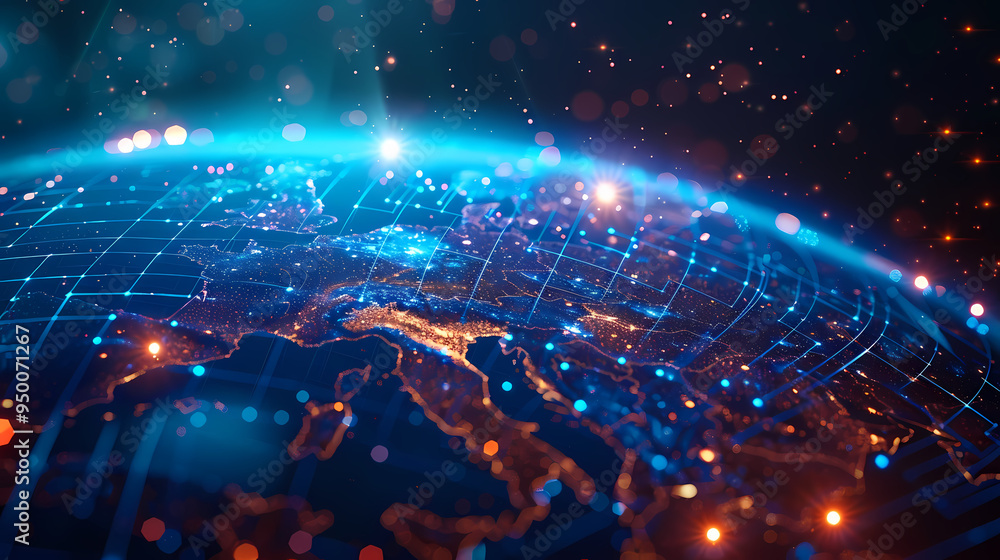 Obraz premium 2d illustration world map abstract background.Global network connection. World map point and line composition concept of global business.