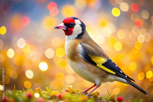 A mesmerizing 4k portrait of a soft European Goldfinch, a masterful display of vibrant color and texture. photo