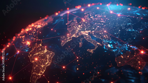 2d illustration world map abstract background.Global network connection. World map point and line composition concept of global business.