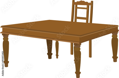 Elegant wooden table isolated on white background. Brown Dining table vector illustration