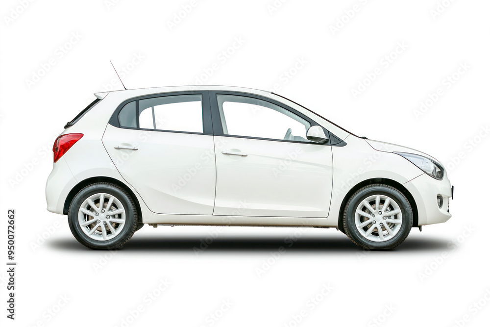 White compact car, small size passenger vehicle isolated on white background. White compact car, small size passenger vehicle isolated on white background.