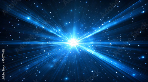 Blue Light-Speed Background with Laser Beams and Stars, 3D Render Illustrating the Concept of Futuristic Technology and Space Travel, Perfect for Depicting Sci-Fi Themes, High-Speed Motion, and Advanc