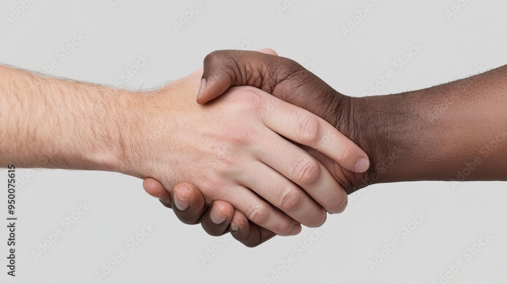 A close-up of two diverse hands shaking, symbolizing unity, cooperation, and mutual respect between different backgrounds. A close-up of two diverse hands shaking, symbolizing unity, cooperation, and mutual respect between different backgrounds.