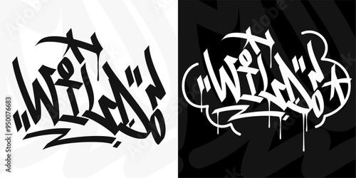 Modern Cool Trendy Word Wild Abstract Hip Hop Hand Written Graffiti Urban Style Vector Illustration