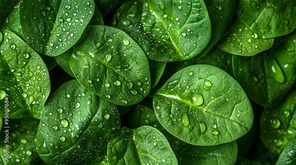 Background from fresh green spinach leaves with water drops. Texture of raw organic baby spinach close up Background from fresh green spinach leaves with water drops. Texture of raw organic baby spinach close up