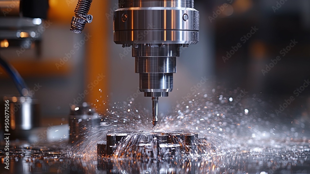 The plunge cutting process on NC milling machine with flat end mill tools. The metal working concept on the milling machine. The plunge cutting process on NC milling machine with flat end mill tools. The metal working concept on the milling machine.