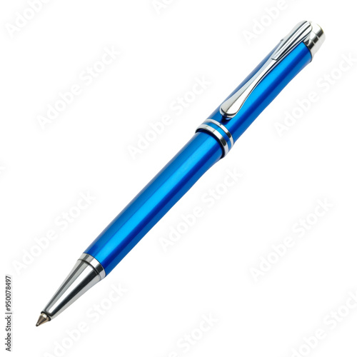 Blue pen with cap isolated on transparent or white background