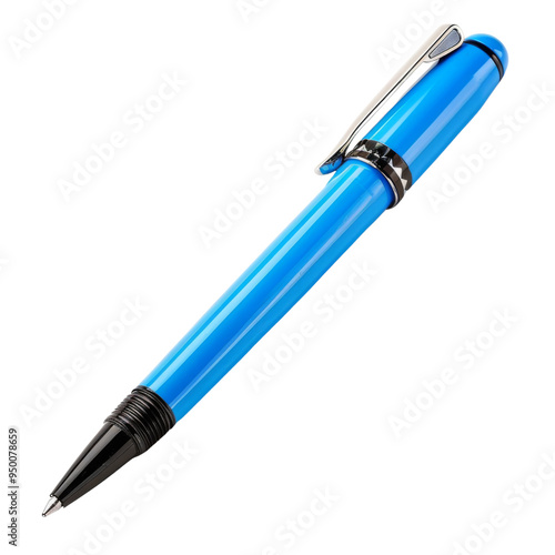 Blue pen with cap isolated on transparent or white background