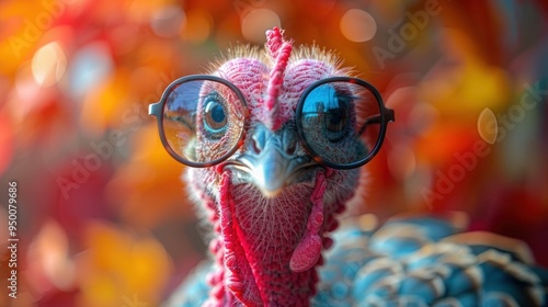 Fototapeta Naklejka Na Ścianę i Meble -  Colorful Studio Shot of a Turkey Wearing Sunglasses with a Fun and Bright Background