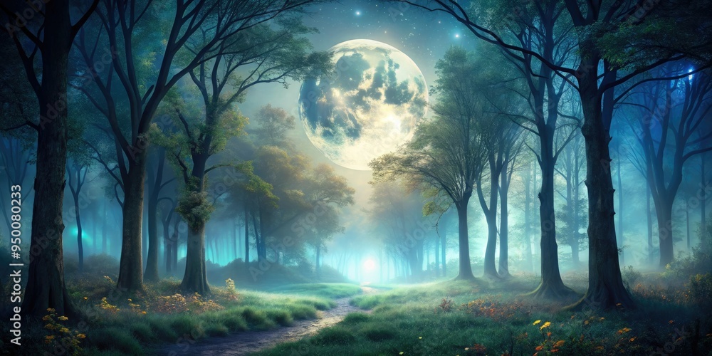 Obraz premium Soft focus whispered secrets mystical moonlit forest shadows