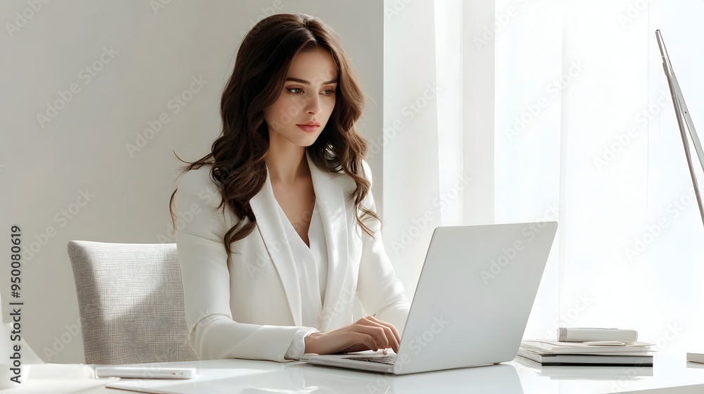 Ambitious Corporate Professional Finalizing Crucial Business Presentation on Sleek Laptop in Stylish Private Office Ambitious Corporate Professional Finalizing Crucial Business Presentation on Sleek Laptop in Stylish Private Office