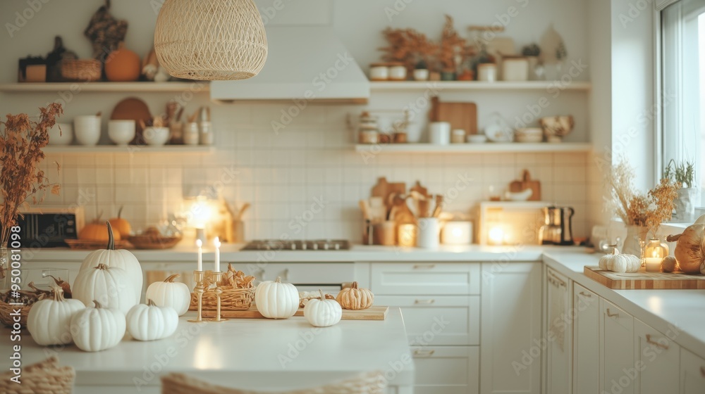 The kitchen is decorated for the fall season. The kitchen is decorated for the fall season.
